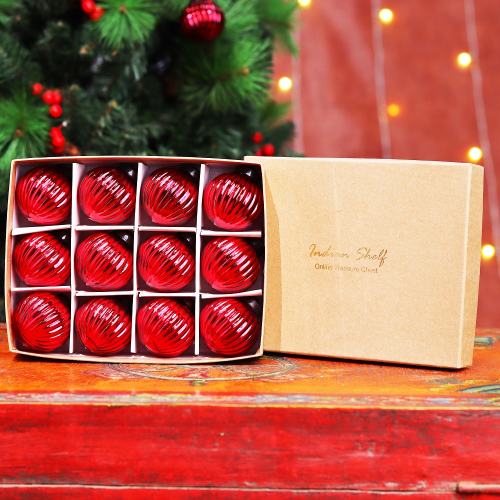 12 Pieces Glass Red Christmas Ornaments For Tree Decoration